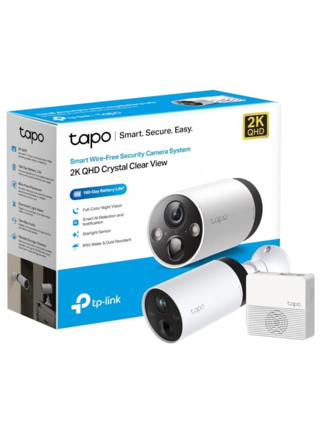TP-LINK IP 1- CAMERA SYSTEM, SMART WIRE-FREE SECURITY CAMERA, 1-CAMERA SYSTEM, 2K, QHD, 180-DAY BATTERY LIFE, RECHARGEABLE BATTERIES, IP65, TWO WAY AUDIO
