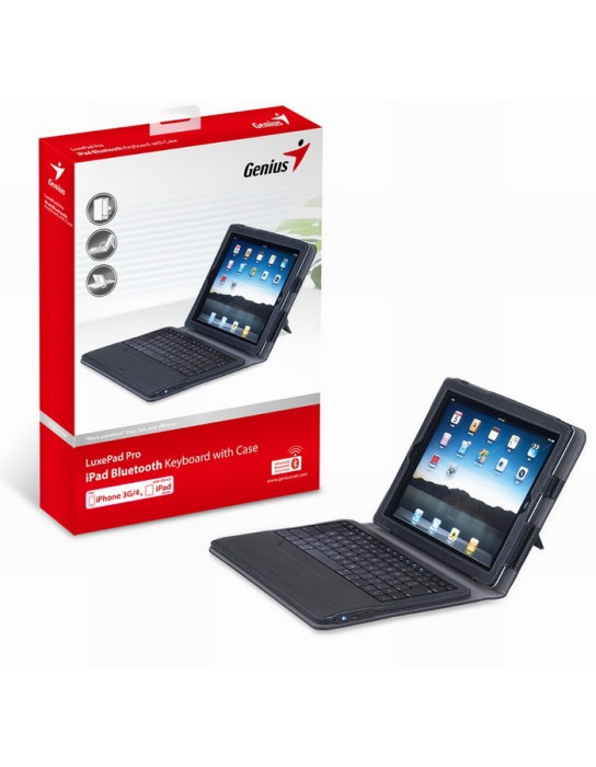 GENIUS KEYBOARD CASE LUXEPAD PRO, BLUETOOTH EDR 2.0, FOR APPLE IPAD, LEATHER CASE BLACK, RECHARGEABLE BATTERY WITH USB CHARGE CABLE, UP TO 10 METERS GENIUS KEYBOARD CASE LUXEPAD PRO, BLUETOOTH EDR 2.0, FOR APPLE IPAD, LEATHER CASE BLACK, RECHARGEABLE BATTERY WITH USB CHARGE CABLE, UP TO 10 METERS
