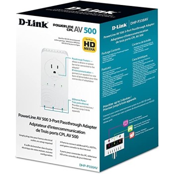 DLINK POWERLINE AV 500MBPS PASSTHROUGH ADAPTER, 3x10/100MBPS PORT UK PLUG