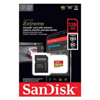 SANDISK Extreme microSDXC128GB + SD Adapter For Action/Digital Cameras 190MB/s A2 C10 V30 UHS-I U3 4K