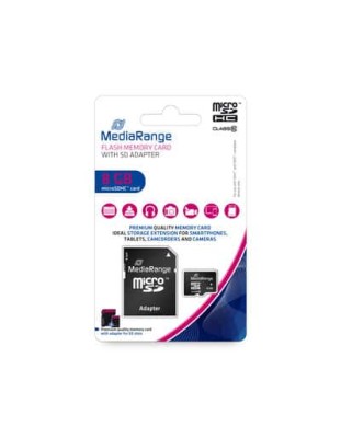 MEDIARANGE MICRO SDHC CLASS 10 WITH SD ADAPTOR 8GB MR957 MEDIARANGE MICRO SDHC CLASS 10 WITH SD ADAPTOR 8GB MR957