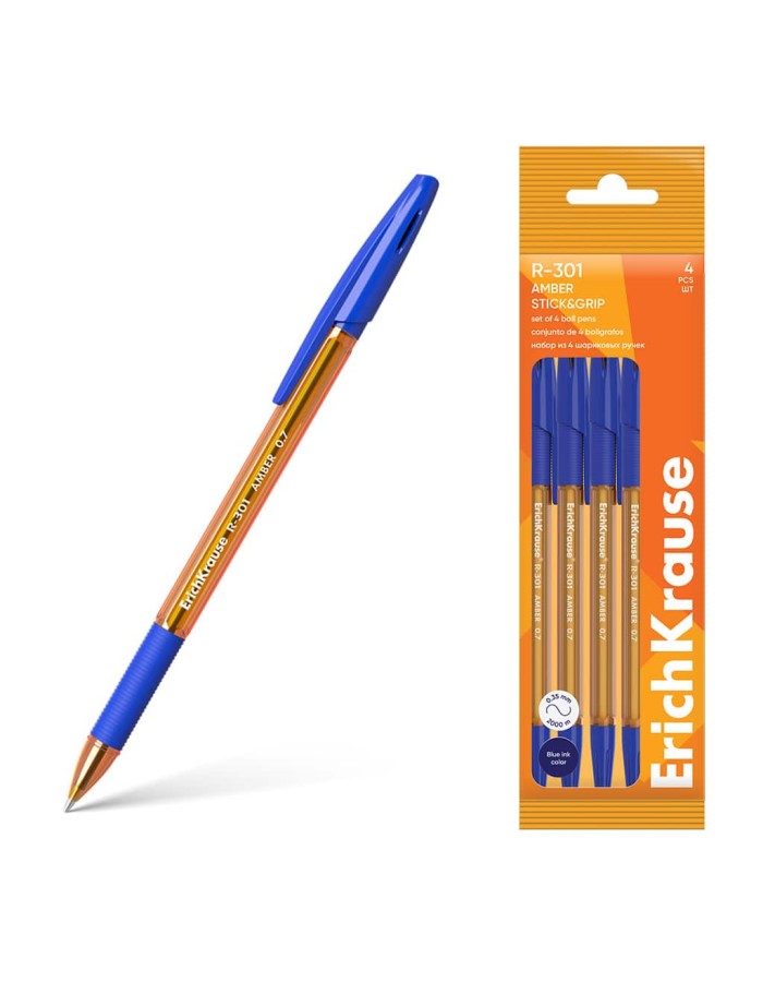ERICHKRAUSE BALLPOINT PEN R-301 STICK&GRIP AMBER 0.7 BLUE 4PCS PACK 60999 ERICHKRAUSE BALLPOINT PEN R-301 STICK&GRIP AMBER 0.7 BLUE 4PCS PACK 60999