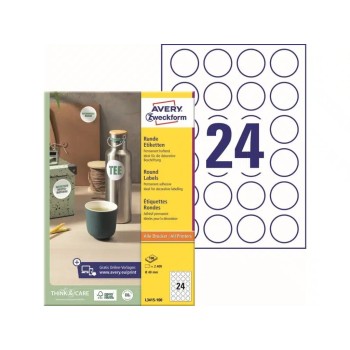 ZWECKFORM LABEL A4  ROUND 40MM  L3415