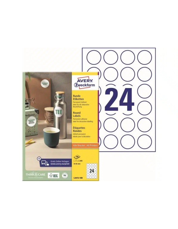 ZWECKFORM LABEL A4  ROUND 40MM  L3415